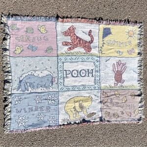 Classic Pooh Seasons Vtg 1990s Disney Beacon 44W X 60L inches Wove Throw Blanket